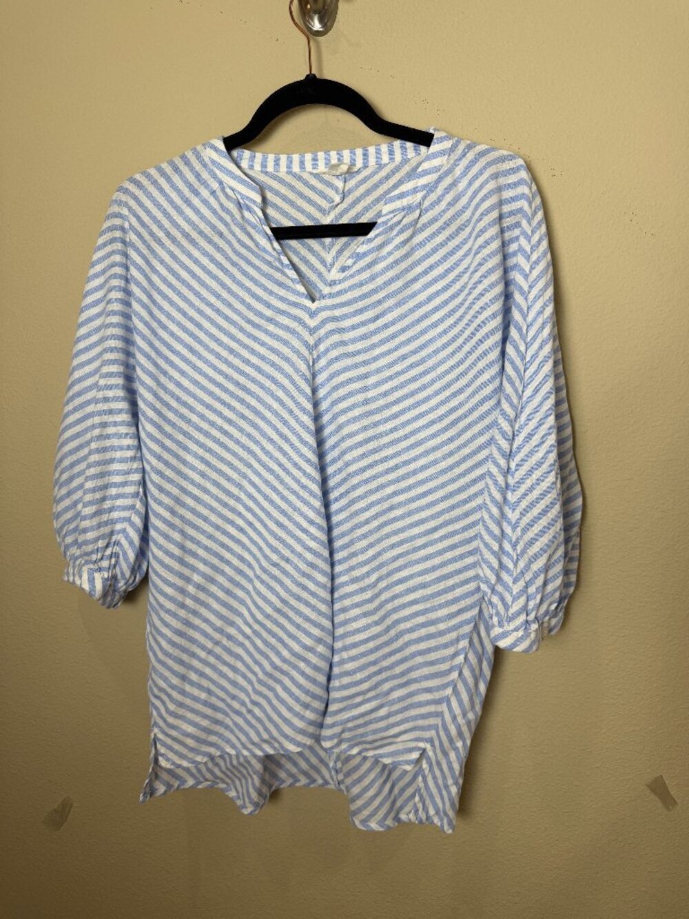 Nordstrom CASLON Blue & White Stripe Balloon Sleeve Blouse Top Size Medium